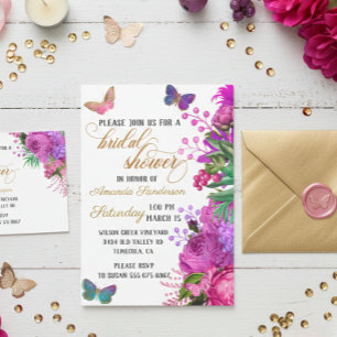 Invitation Fête des mariées Joli Chic Floral Papillon rose