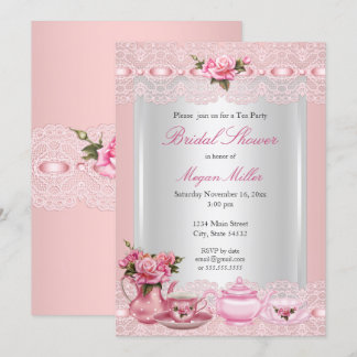 Invitation Fête des mariées Jolie rose roses High Tea Party