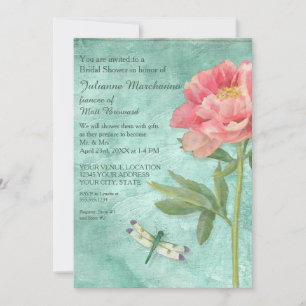 Invitation Fête des mariées Jolies fleurs de pivoine sur libe