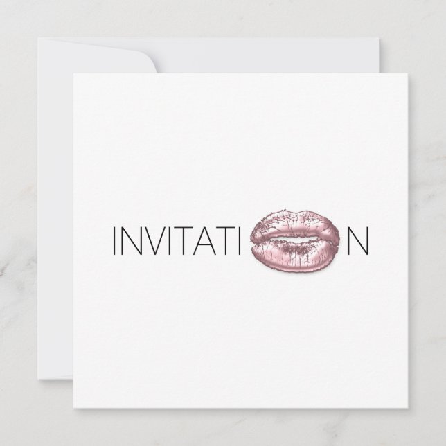 Invitation Fête des mariées Kiss Lips Noir Blanc Minimal (Devant)