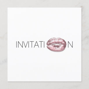 Invitation Fête des mariées Kiss Lips Noir Blanc Minimal