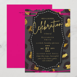 Invitation Fête des mariées LeahG Glam Chic Animal Or rose no