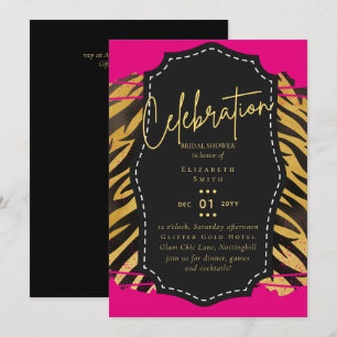Invitation Fête des mariées LeahG Glam Chic Animal Or rose no