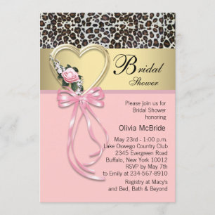 Invitation Fête des mariées léopard rose en or noir