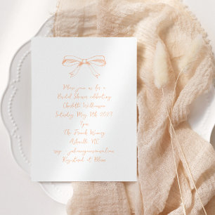 Invitation Fête des mariées manuscrite Coquette Bow Peach