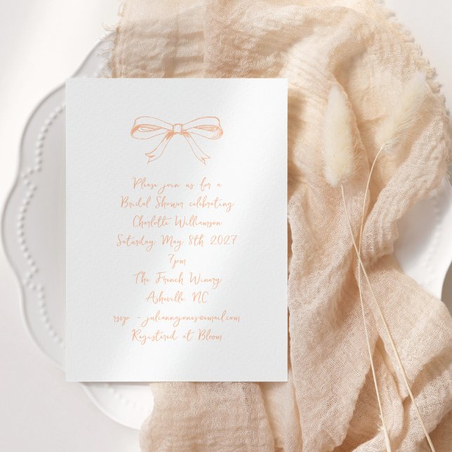 Invitation Fête des mariées manuscrite Coquette Bow Peach (Créateur téléchargé)