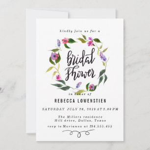 Invitation Fête des mariées manuscrite Script Floral Wreath