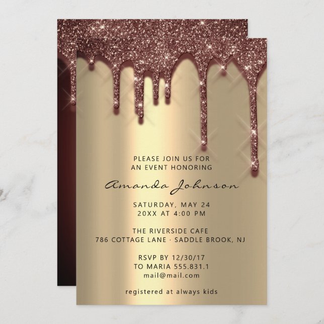 Invitation Fête des mariées Mariage Anniversaire Gold Brown D (Devant / Derrière)