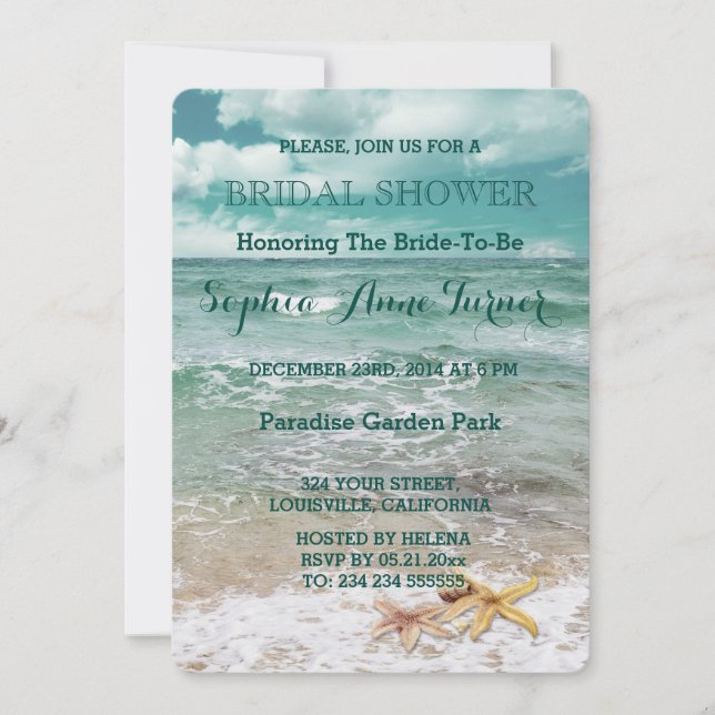 Invitation Fête des mariées Mariage de plage élégante Starfis (Devant)