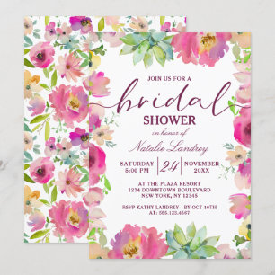 Invitation Fête des mariées Mariage florale rose chic en fleu