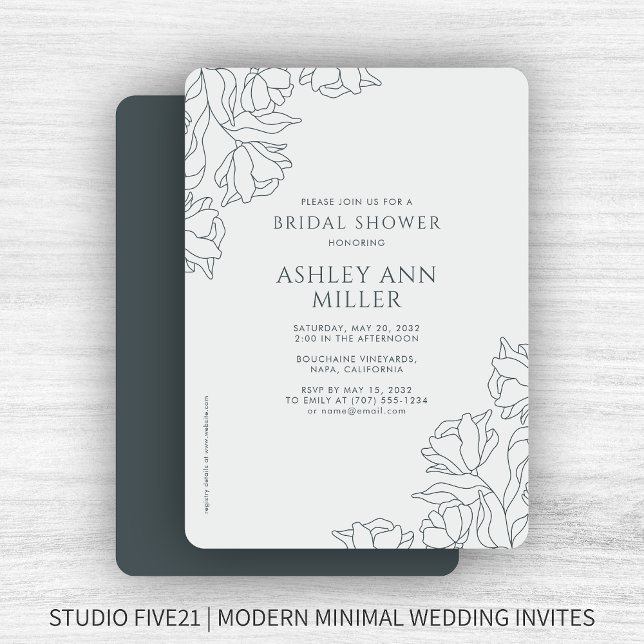 Invitation Fête des mariées Mariage moderne Floral Space Grey (Créateur téléchargé)