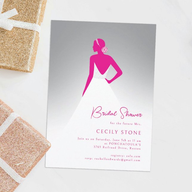 Invitation Fête des mariées Mariage robe de couture gris et r (Créateur téléchargé)