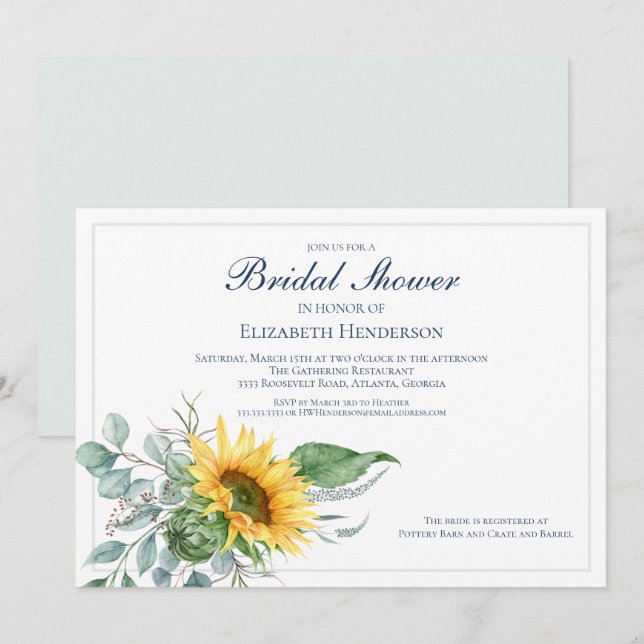 Invitation Fête des mariées mariage tournesol Eucalyptus (Devant / Derrière)