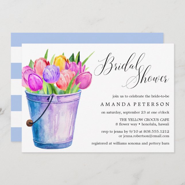 Invitation Fête des mariées mariage Tulipes Aquarelle tendanc (Devant / Derrière)