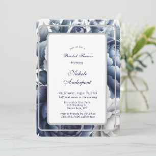 Invitation Fête des mariées Marine Blue Peonés & White Roses