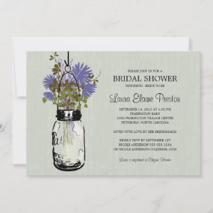 Invitation Fête des mariées Mason Jar et Fleurs sauvages