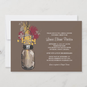 Invitation Fête des mariées Mason Jar et Fleurs sauvages