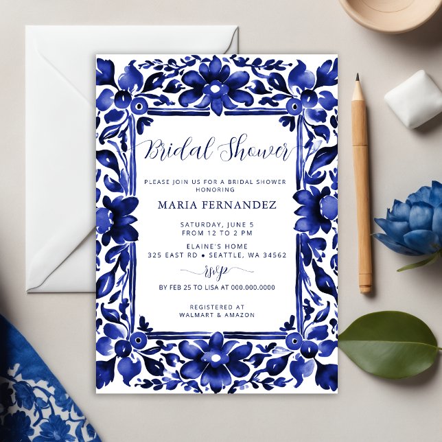 Invitation Fête des mariées mexicaine Fiesta Blue Talavera (Mexican Fiesta Blue Talavera Bridal Shower Invitation)