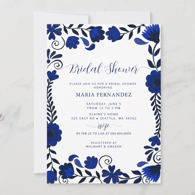 Invitation Fête des mariées mexicaine Fiesta Blue Talavera (Devant)