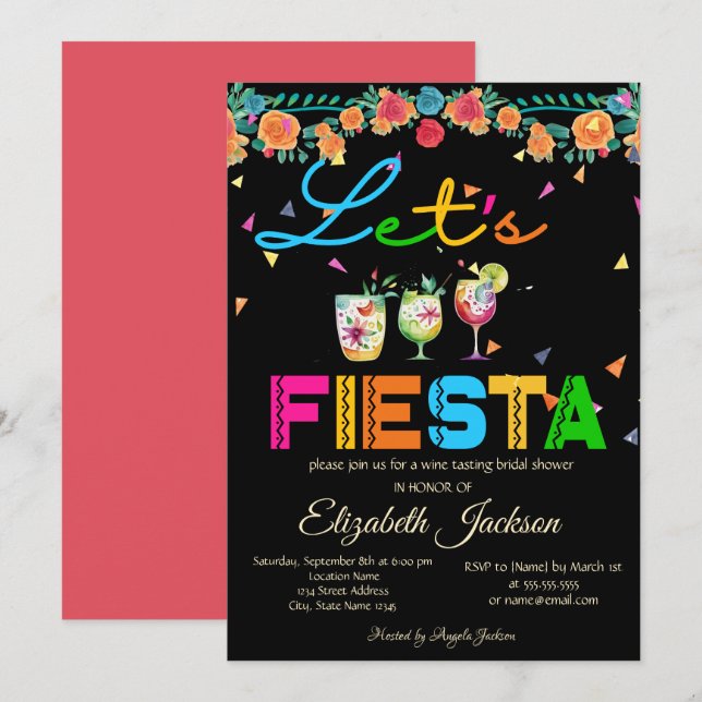 Invitation Fête des mariées mexicaine Fiesta Boissons (Devant / Derrière)