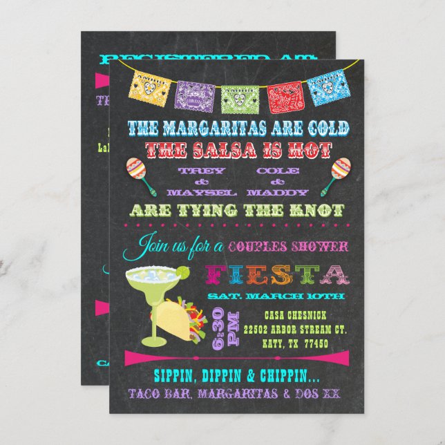 Invitation Fête des mariées mexicaine Fiesta Couples (Devant / Derrière)
