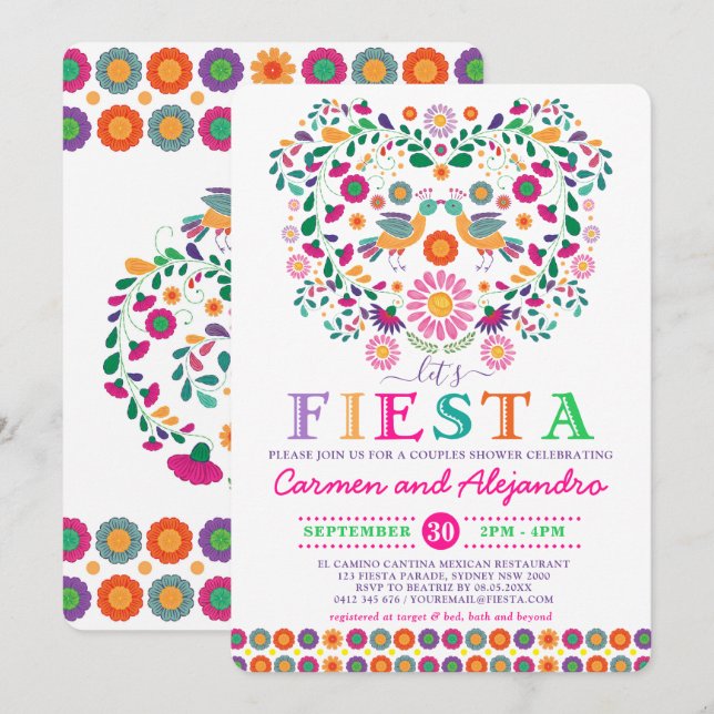 Invitation Fête des mariées mexicaine Fiesta Floral Couples (Devant / Derrière)