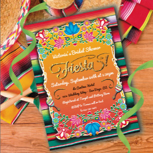 Invitation Fête des mariées mexicaine Fiesta Party Gold Parti