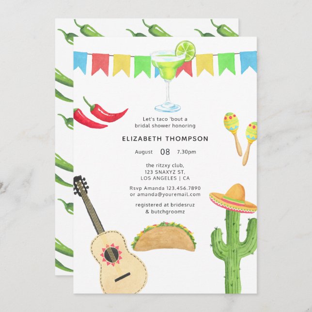 Invitation Fête des mariées mexicaine Fiesta Taco sur l'amour (Devant / Derrière)