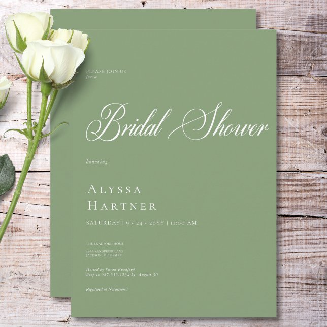 Invitation Fête des mariées minimale classique verte et blanc (Minimal Classic Green & White Bridal Shower Invitation)