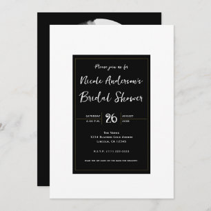 Invitation Fête des mariées minimale moderne Black White Gold