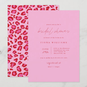 Invitation Fête des mariées minimaliste de léopard rose et ro
