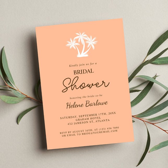Invitation Fête des mariées minimaliste moderne tropicale (Peach Tropical Modern Minimalist Bridal Shower Invitation)