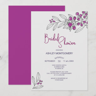 Invitation Fête des mariées Minimaliste Purple Feuilles Berri