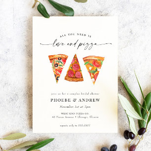 Invitation Fête des mariées moderne Amour et Pizza Couples