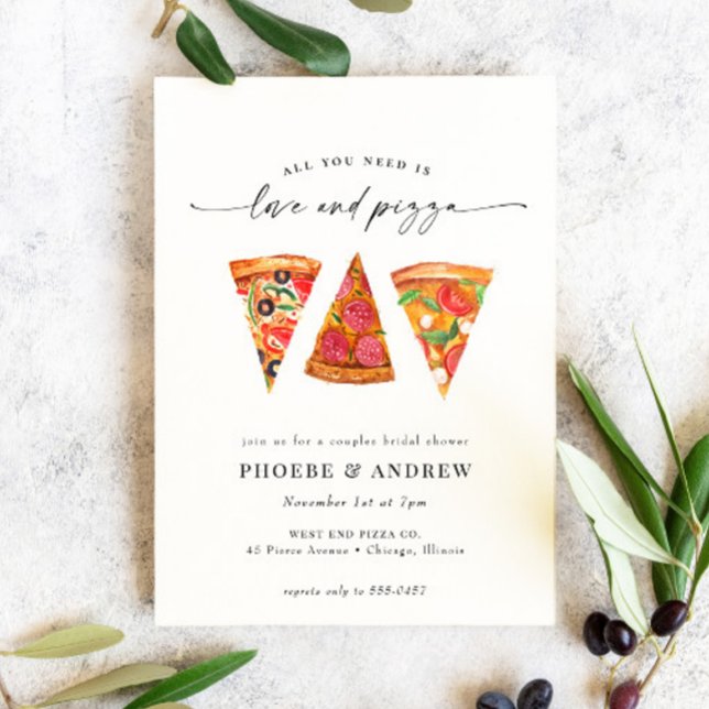 Invitation Fête des mariées moderne Amour et Pizza Couples (Créateur téléchargé)