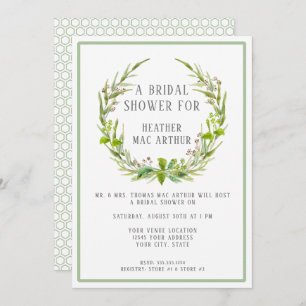 Invitation Fête des mariées Moderne Aquarelle Feuille Vert co