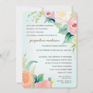 Invitation Fête des mariées Moderne Aquarelle Florale Roses