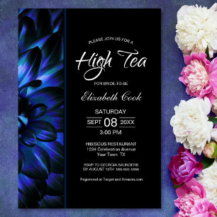 Invitation Fête des mariées moderne Blue Black Floral High Te