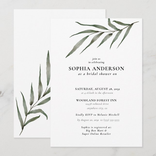 Invitation Fête des mariées moderne Botanique Eucalyptus Boho (Devant / Derrière)