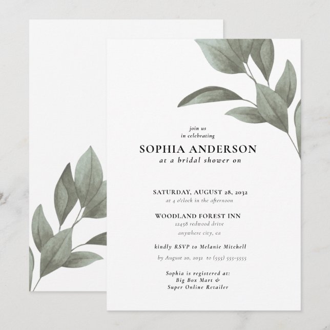 Invitation Fête des mariées moderne Botanique Eucalyptus Boho (Devant / Derrière)