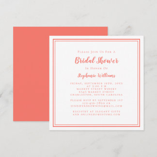 Invitation Fête des mariées Moderne Carré Élégant Coral Blanc