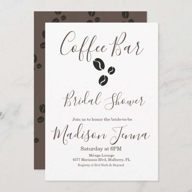 Invitation Fête des mariées moderne Coffee Bar Beans (Devant / Derrière)