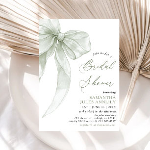 Invitation Fête des mariées moderne Coquette Sage Green Bow