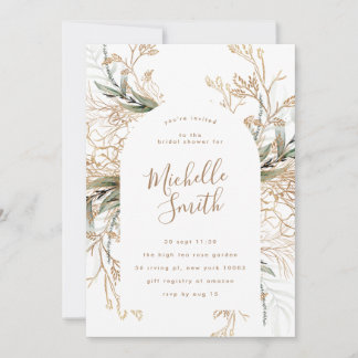 Invitation Fête des mariées moderne de Boho Eucalyptus en or