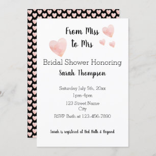 Invitation Fête des mariées moderne de Coeurs noirs et blancs