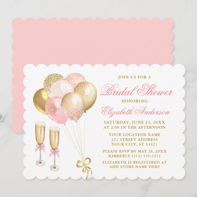 Invitation Fête des mariées moderne des ballets dorés rose (Devant / Derrière)