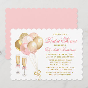 Invitation Fête des mariées moderne des ballets dorés rose