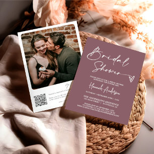 Invitation Fête des mariées moderne Dusty violet QR Code Phot