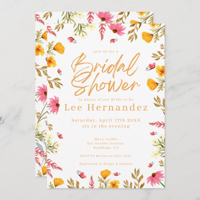 Invitation Fête des mariées moderne Fleur sauvage du printemp (Devant / Derrière)