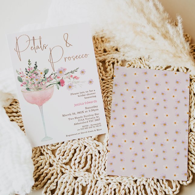 Invitation Fête des mariées moderne Fleur sauvage pétale et p (Petal and Prosecco themed bridal shower invitation easy to personalize. )